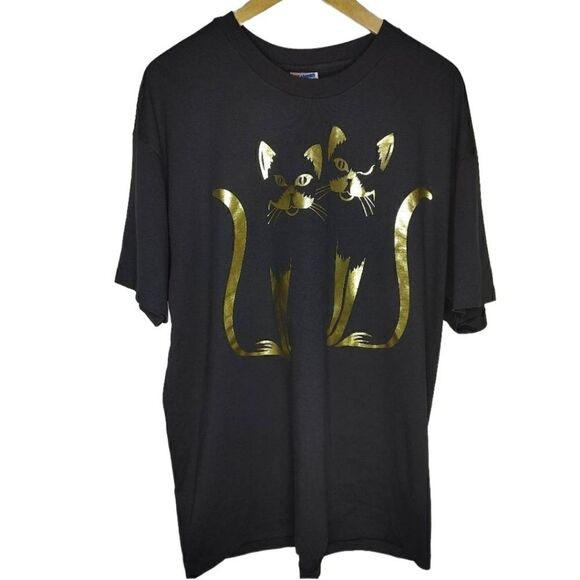 Vintage Golden Cat Graphic Tee Shirt - Picture 1 of 6